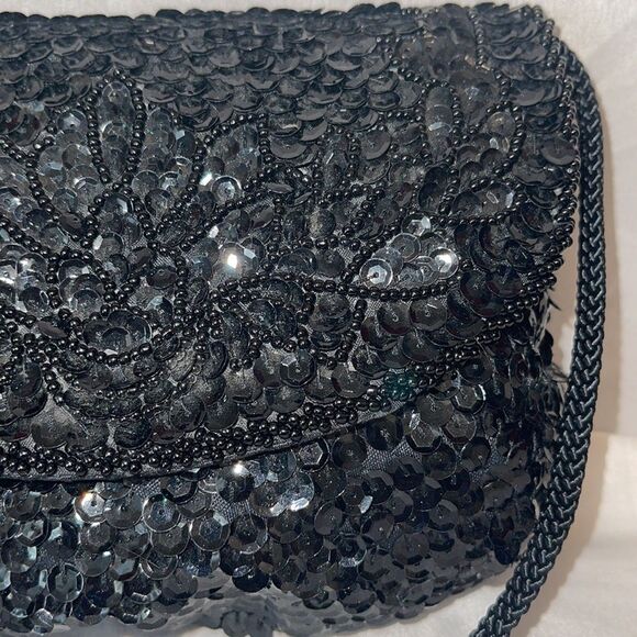 Vintage La Regale Black Sequin Beaded Evening Bag - Picture 6 of 12